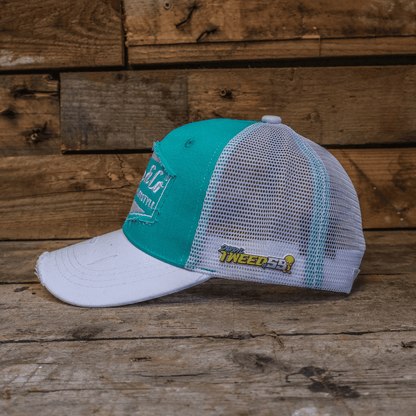 Uggly&Co Turquoise & White Diamond Cap Vintage Distressed Mesh Trucker - QHA UK