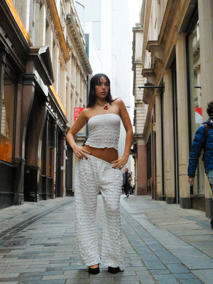 Ensogirl Women's Handmade White Bubble Trousers Two Piece Set | QHA UK - QHA UK
