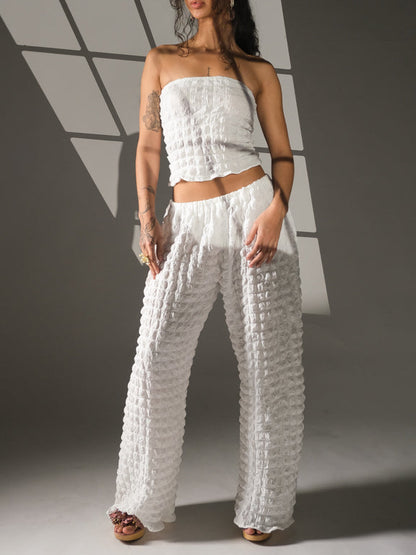 Ensogirl Women's Handmade White Bubble Trousers Two Piece Set | QHA UK - QHA UK