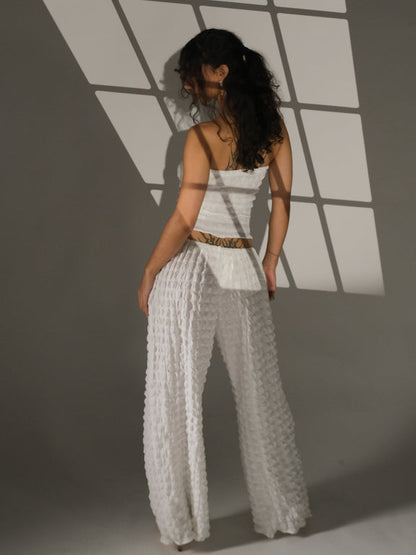 Ensogirl Women's Handmade White Bubble Trousers Two Piece Set | QHA UK - QHA UK