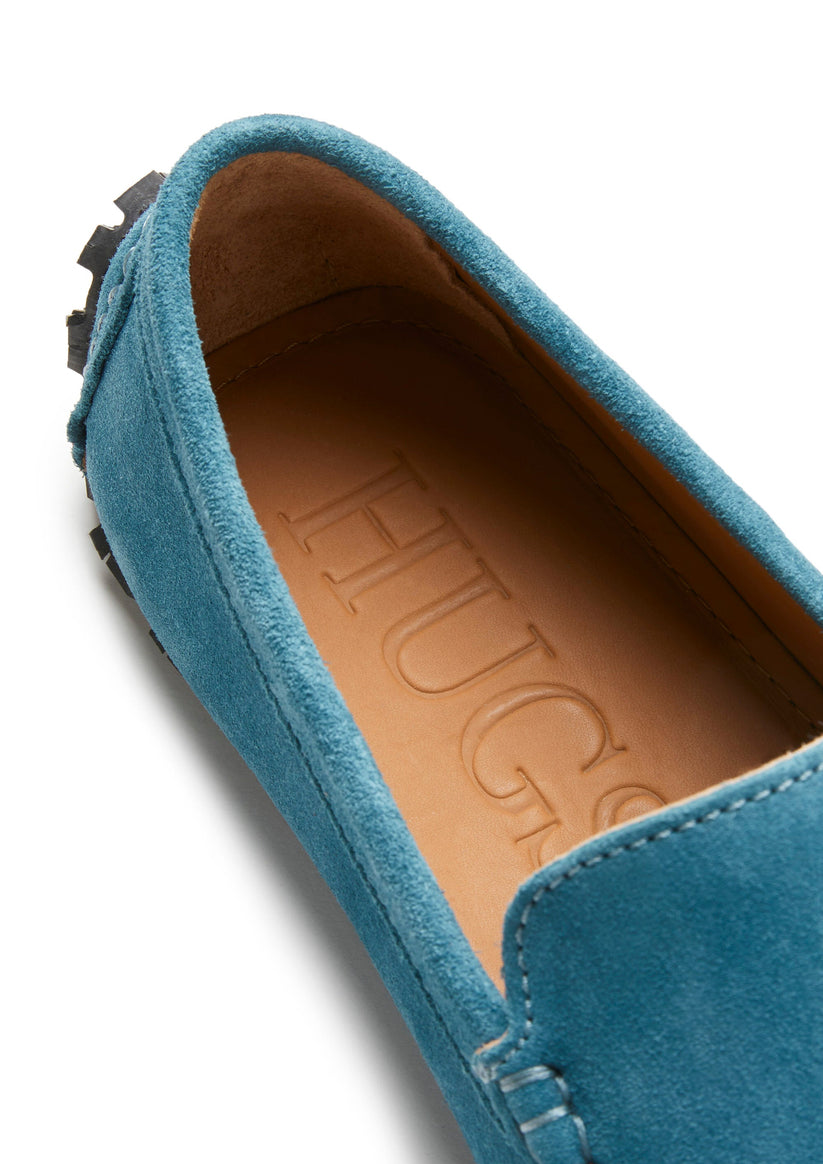 Hugs & Co Mens Tyre Sole Driving Loafers Petrol Blue Suede UK 7-14 - Sole Detail - QHA UK
