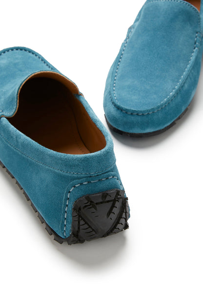 Hugs & Co Mens Tyre Sole Driving Loafers Petrol Blue Suede UK 7-14 - Sole Detail - QHA UK
