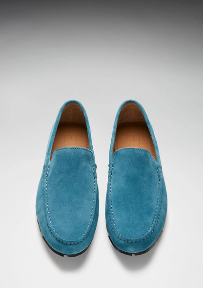 Hugs & Co Mens Tyre Sole Driving Loafers Petrol Blue Suede UK 7-14 - Sole Detail - QHA UK