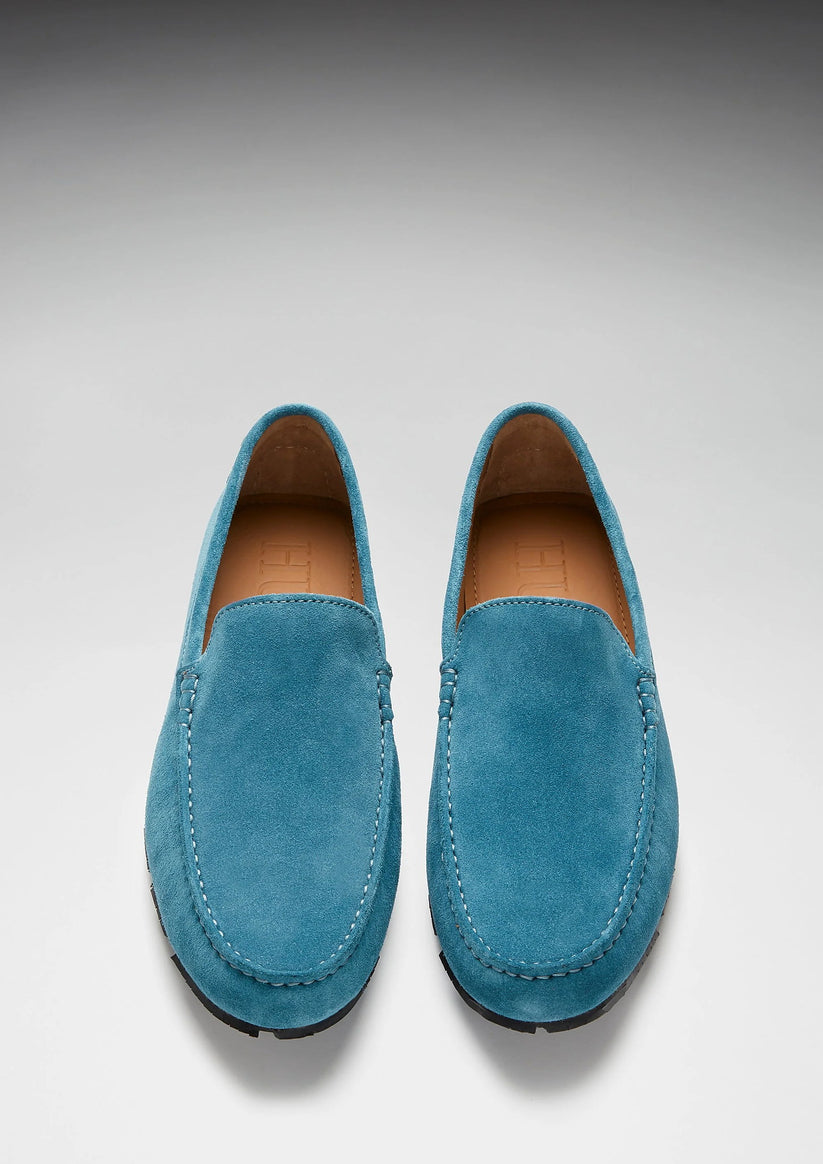 Hugs & Co Mens Tyre Sole Driving Loafers Petrol Blue Suede UK 7-14 - Sole Detail - QHA UK