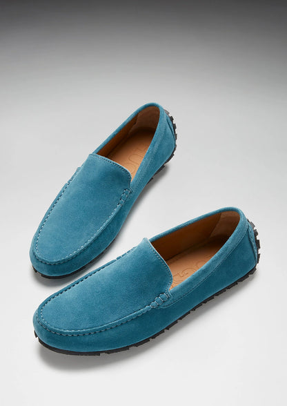 Hugs & Co Mens Tyre Sole Driving Loafers Petrol Blue Suede UK 7-14 - Sole Detail - QHA UK