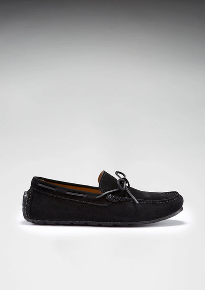 Hugs & Co Mens Tyre Sole Laced Driving Loafers Black Suede UK 7-14 - Sole Detail - QHA UK