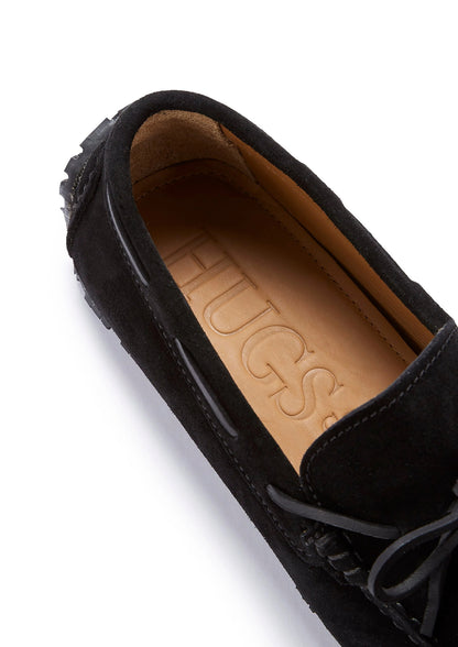 Hugs & Co Mens Tyre Sole Laced Driving Loafers Black Suede UK 7-14 - Sole Detail - QHA UK