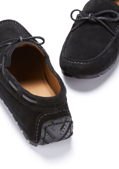 Hugs & Co Mens Tyre Sole Laced Driving Loafers Black Suede UK 7-14 - Sole Detail - QHA UK