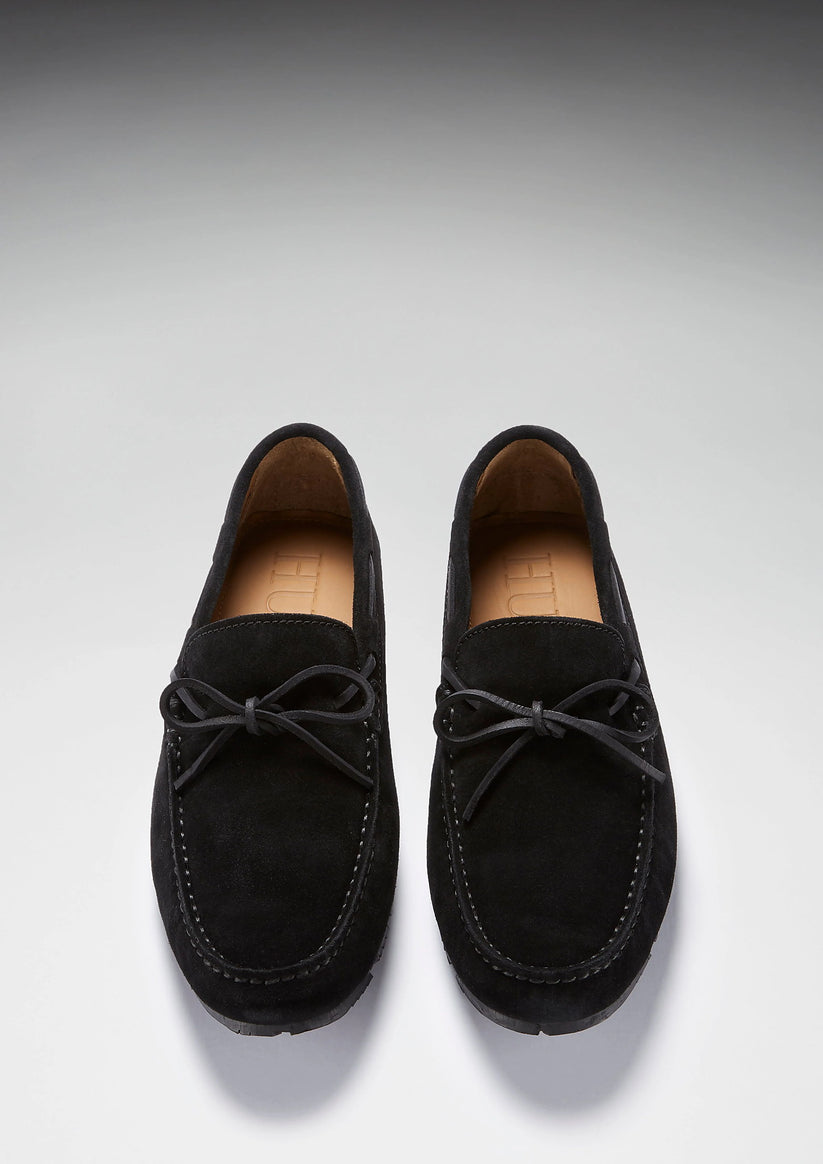 Hugs & Co Mens Tyre Sole Laced Driving Loafers Black Suede UK 7-14 - Sole Detail - QHA UK