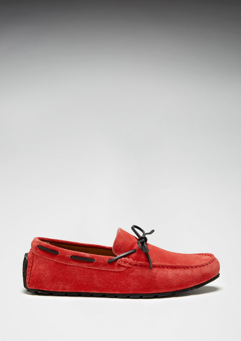 Hugs & Co Mens Tyre Sole Laced Driving Loafers Red Suede UK 7-14 - Sole Detail - QHA UK
