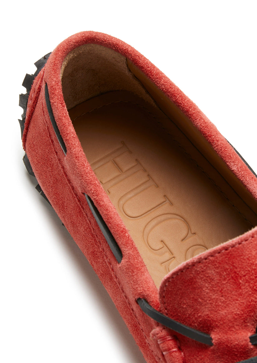 Hugs & Co Mens Tyre Sole Laced Driving Loafers Red Suede UK 7-14 - Sole Detail - QHA UK