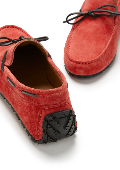 Hugs & Co Mens Tyre Sole Laced Driving Loafers Red Suede UK 7-14 - Sole Detail - QHA UK