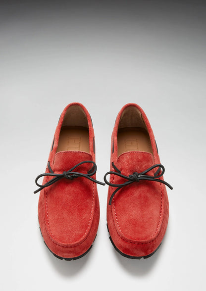 Hugs & Co Mens Tyre Sole Laced Driving Loafers Red Suede UK 7-14 - Sole Detail - QHA UK