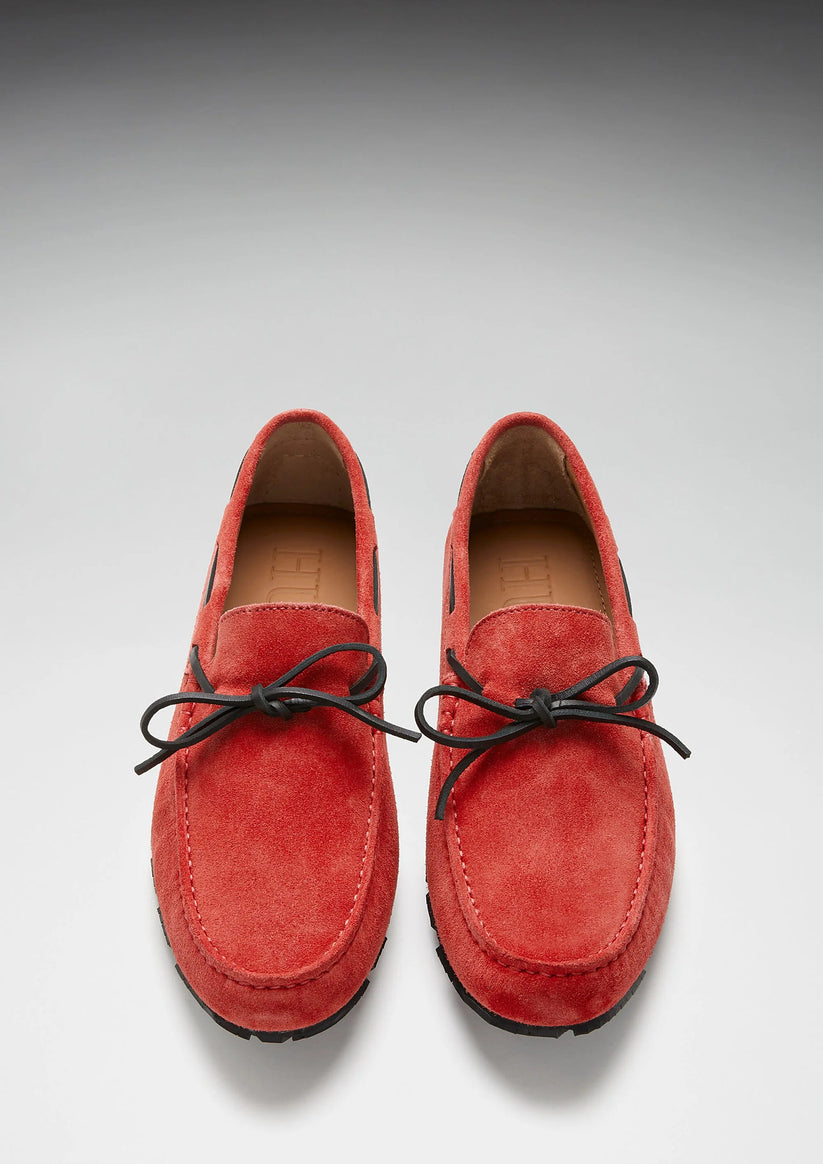Hugs & Co Mens Tyre Sole Laced Driving Loafers Red Suede UK 7-14 - Sole Detail - QHA UK