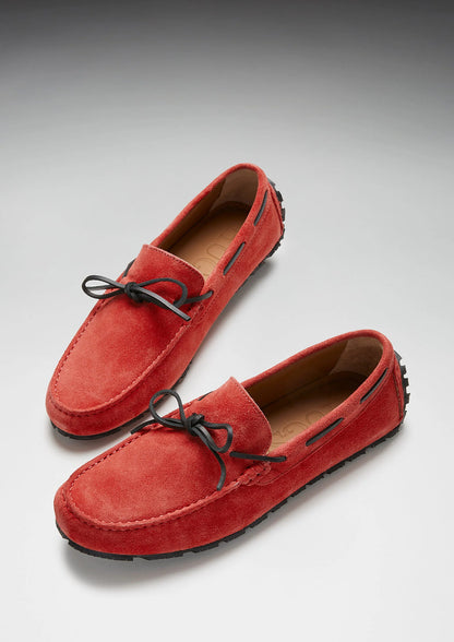 Hugs & Co Mens Tyre Sole Laced Driving Loafers Red Suede UK 7-14 - Sole Detail - QHA UK