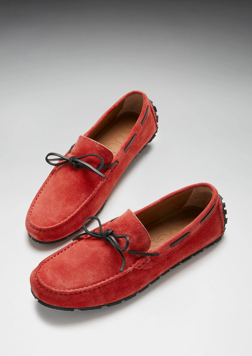 Hugs & Co Mens Tyre Sole Laced Driving Loafers Red Suede UK 7-14 - Sole Detail - QHA UK