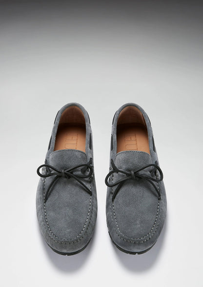 Hugs & Co Mens Tyre Sole Laced Driving Loafers Slate Grey UK 7-14 - Sole Detail - QHA UK