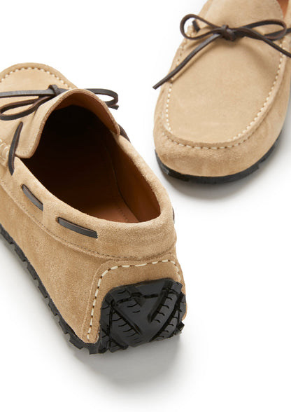 Hugs & Co Mens Tyre Sole Laced Driving Loafers Taupe Suede UK 7-14 - Sole Detail - QHA UK