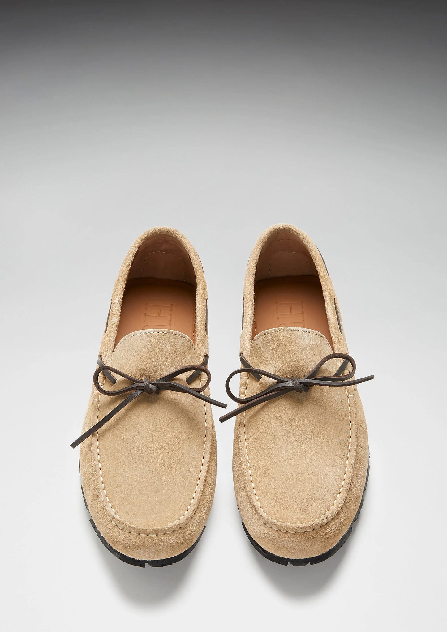Hugs & Co Mens Tyre Sole Laced Driving Loafers Taupe Suede UK 7-14 - Sole Detail - QHA UK