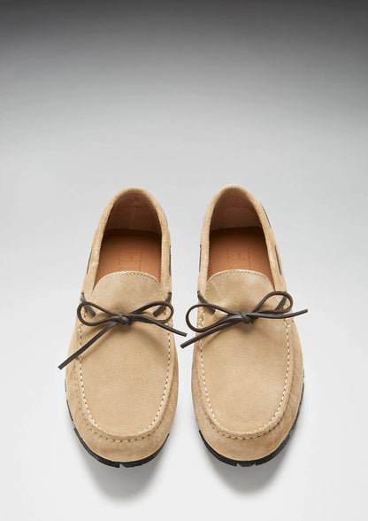 Hugs & Co Mens Tyre Sole Laced Driving Loafers Taupe Suede UK 7-14 - Sole Detail - QHA UK