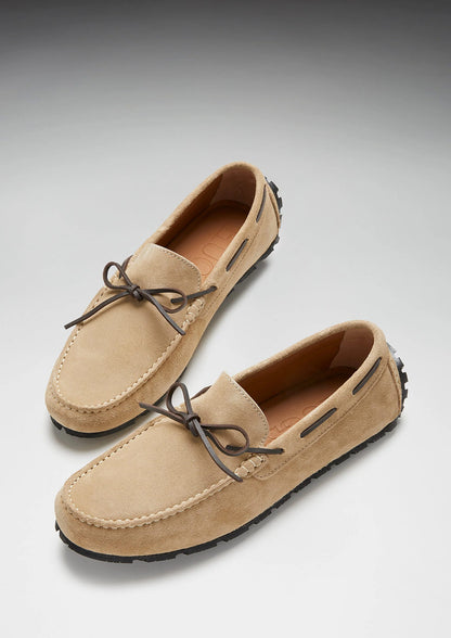 Hugs & Co Mens Tyre Sole Laced Driving Loafers Taupe Suede UK 7-14 - Sole Detail - QHA UK