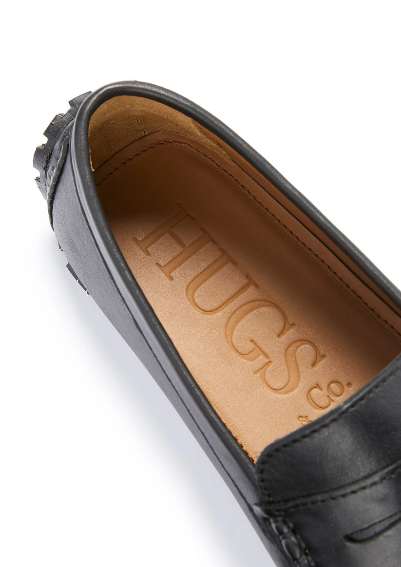 Hugs & Co Mens Tyre Sole Penny Driving Loafers Black Leather UK 7-14 - Sole Detail - QHA UK