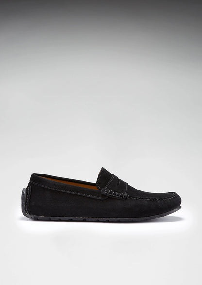 Hugs & Co Mens Tyre Sole Penny Driving Loafers Black Suede UK 7-14 - Sole Detail - QHA UK