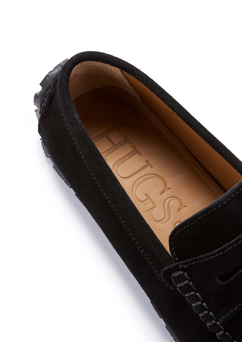 Hugs & Co Mens Tyre Sole Penny Driving Loafers Black Suede UK 7-14 - Sole Detail - QHA UK