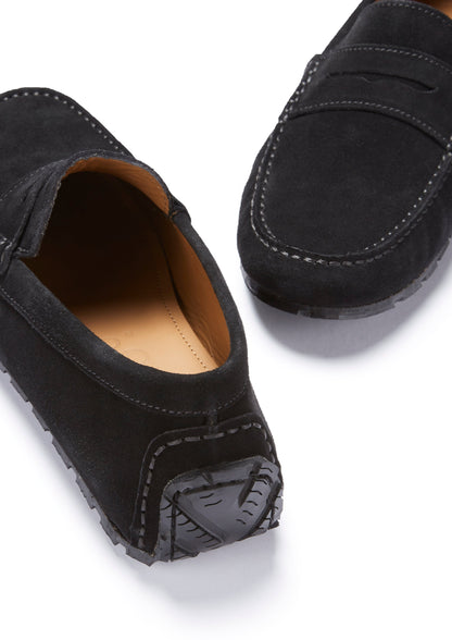 Hugs & Co Mens Tyre Sole Penny Driving Loafers Black Suede UK 7-14 - Sole Detail - QHA UK