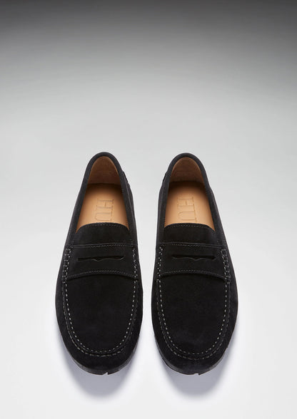Hugs & Co Mens Tyre Sole Penny Driving Loafers Black Suede UK 7-14 - Sole Detail - QHA UK