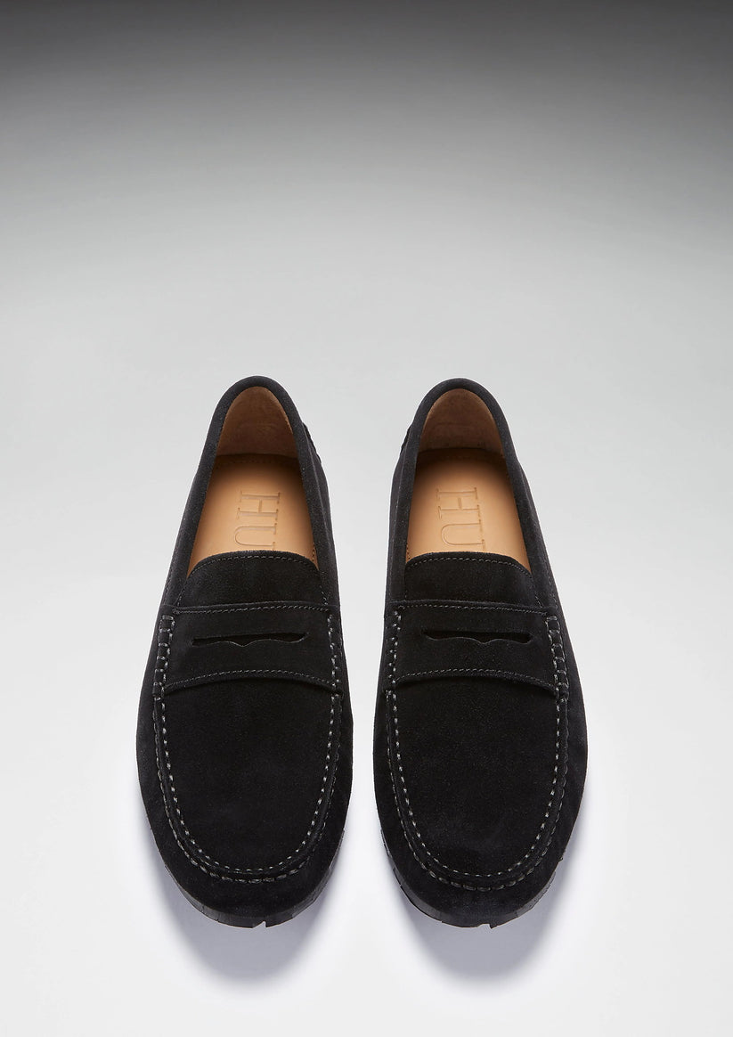Hugs & Co Mens Tyre Sole Penny Driving Loafers Black Suede UK 7-14 - Sole Detail - QHA UK