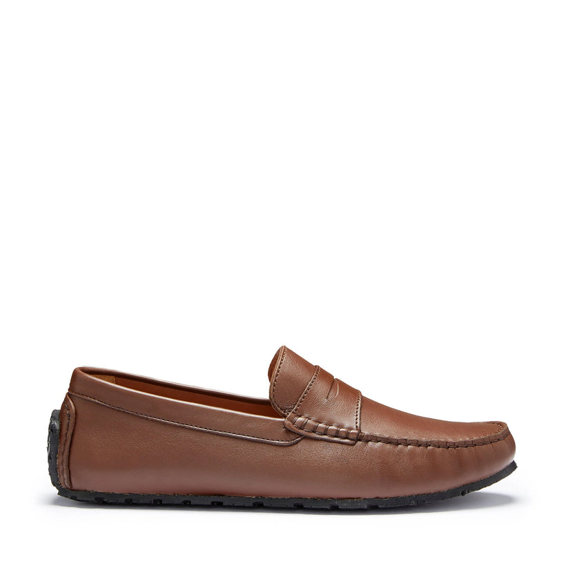Hugs & Co Mens Tyre Sole Penny Driving Loafers Brown Leather UK 7-14 - QHA UK