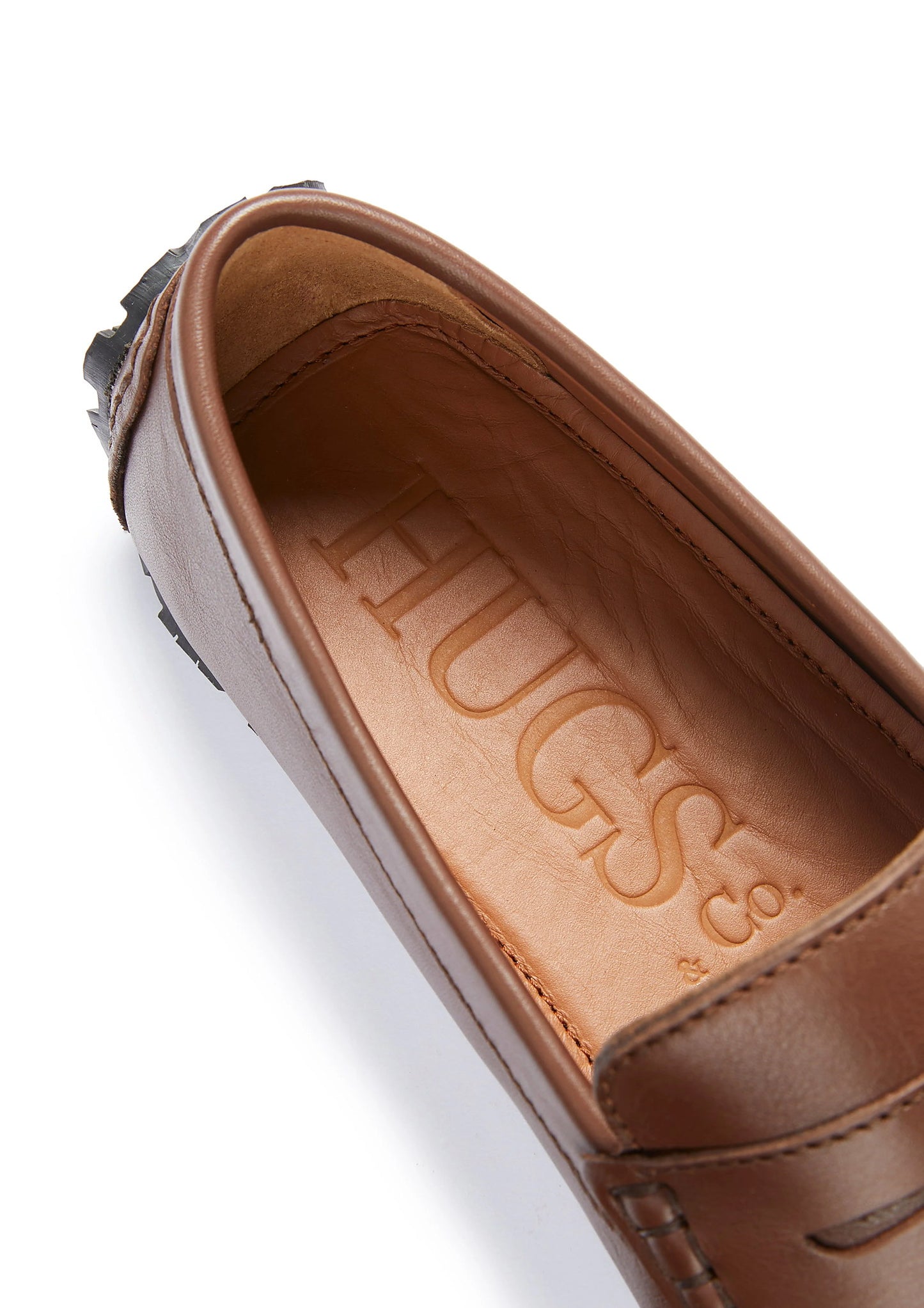 Hugs & Co Mens Tyre Sole Penny Driving Loafers Brown Leather UK 7-14 - Sole Detail - QHA UK