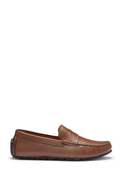 Hugs & Co Mens Tyre Sole Penny Driving Loafers Brown Leather UK 7-14 - Sole Detail - QHA UK