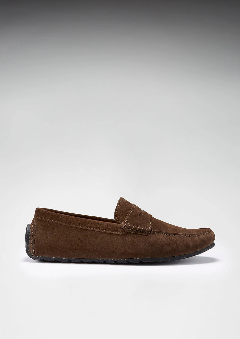 Hugs & Co Mens Tyre Sole Penny Driving Loafers Brown Suede UK 7-14 - Sole Detail - QHA UK