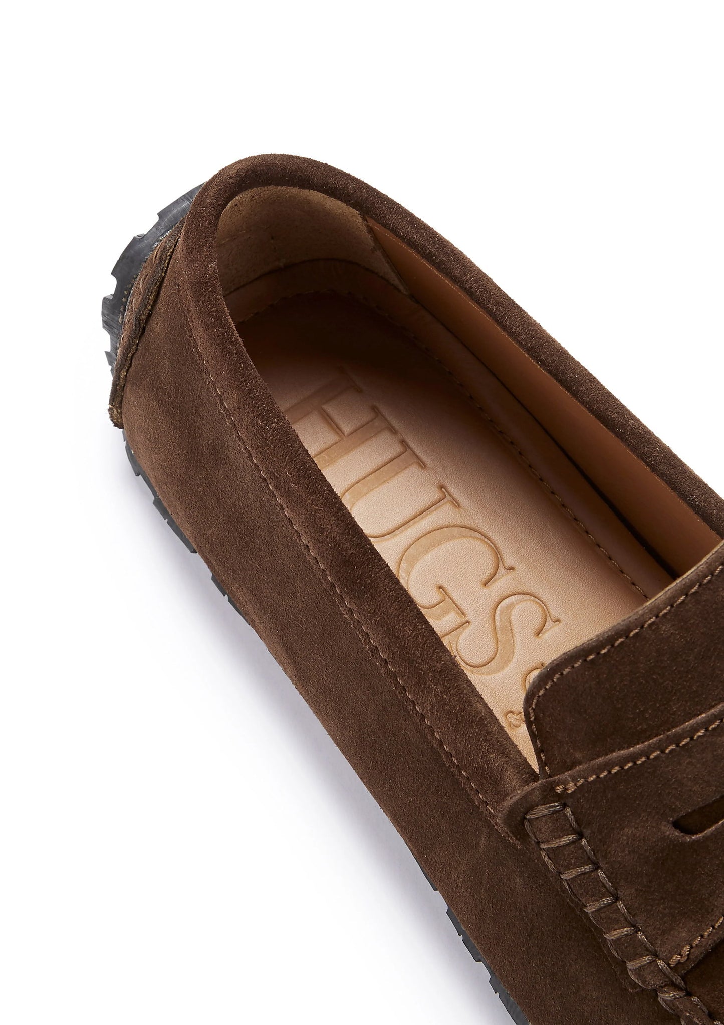 Hugs & Co Mens Tyre Sole Penny Driving Loafers Brown Suede UK 7-14 - Sole Detail - QHA UK