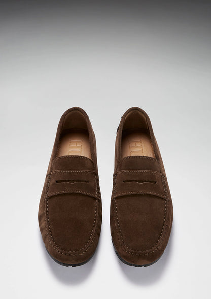 Hugs & Co Mens Tyre Sole Penny Driving Loafers Brown Suede UK 7-14 - Sole Detail - QHA UK