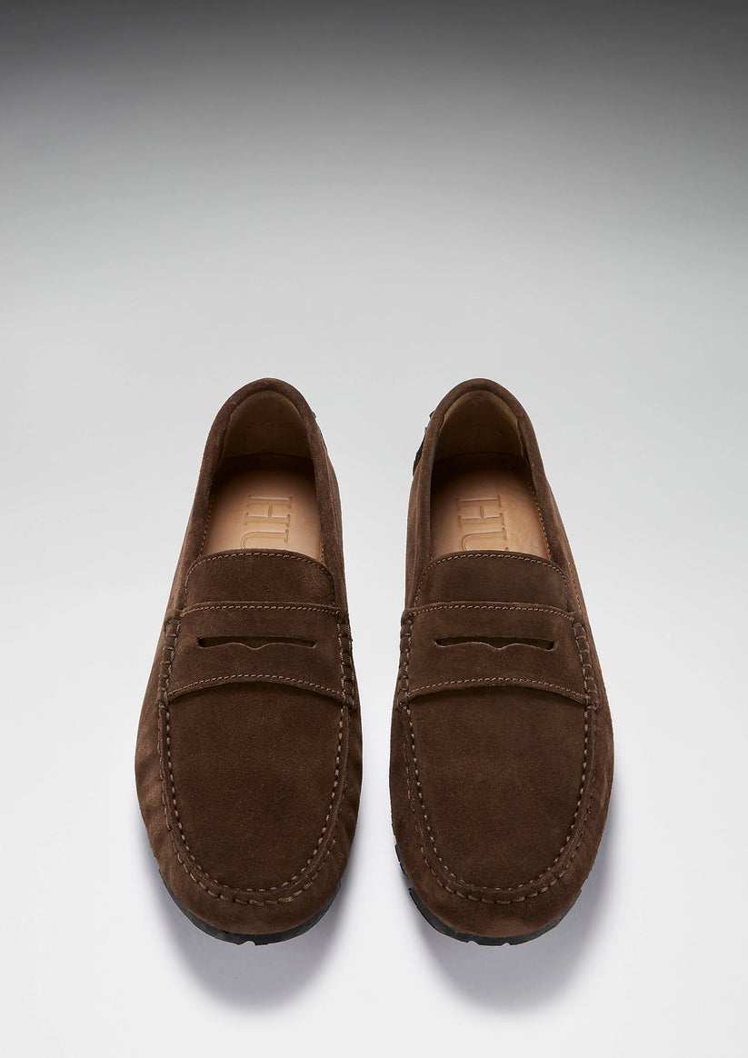 Hugs & Co Mens Tyre Sole Penny Driving Loafers Brown Suede UK 7-14 - Sole Detail - QHA UK