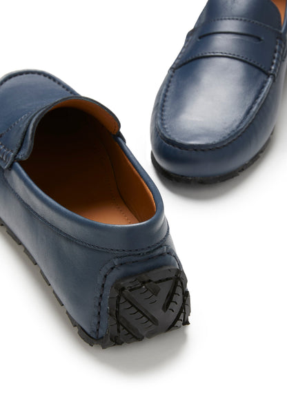Hugs & Co Mens Tyre Sole Penny Driving Loafers French Navy UK 7-14 - Sole Detail - QHA UK