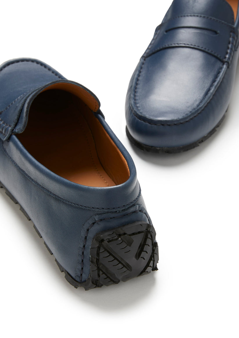 Hugs & Co Mens Tyre Sole Penny Driving Loafers French Navy UK 7-14 - Sole Detail - QHA UK