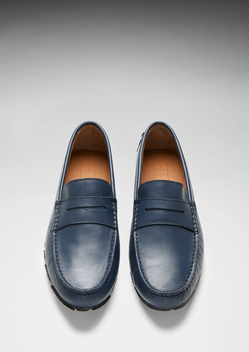 Hugs & Co Mens Tyre Sole Penny Driving Loafers French Navy UK 7-14 - Sole Detail - QHA UK