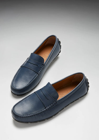 Hugs & Co Mens Tyre Sole Penny Driving Loafers French Navy UK 7-14 - Sole Detail - QHA UK