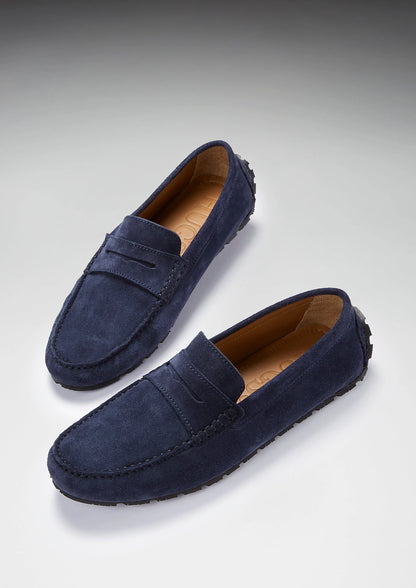 Hugs & Co Mens Tyre Sole Penny Driving Loafers Navy Blue UK 7-14 - Sole Detail - QHA UK