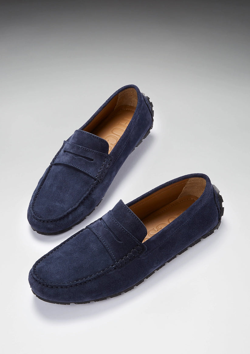 Hugs & Co Mens Tyre Sole Penny Driving Loafers Navy Blue UK 7-14 - Sole Detail - QHA UK