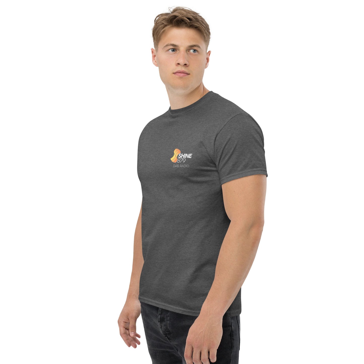 Shine 879 Unisex Front & Back Logo T-Shirt | 100% Cotton | S–5XL | 5 Colours - Left Side View - QHA UK