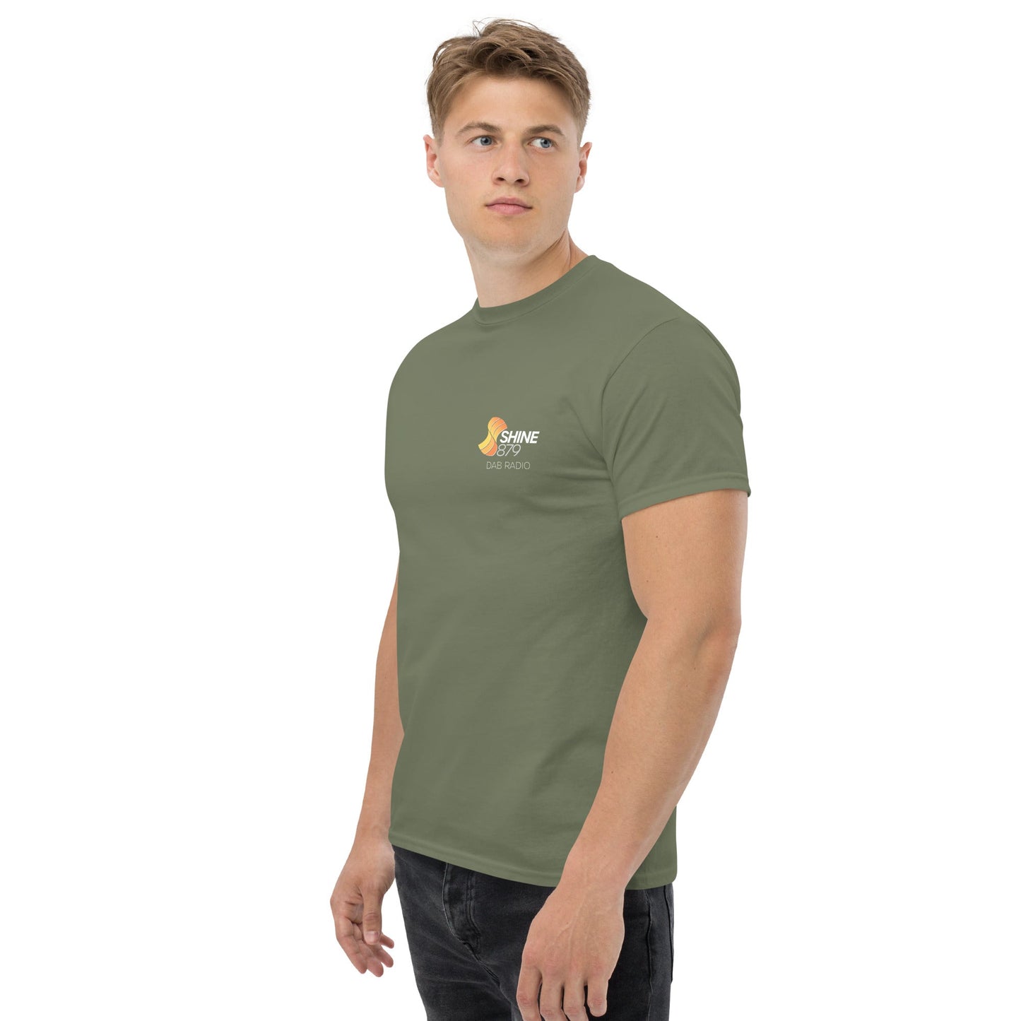 Shine 879 Unisex Front & Back Logo T-Shirt | 100% Cotton | S–5XL | 5 Colours - Left Side View - QHA UK