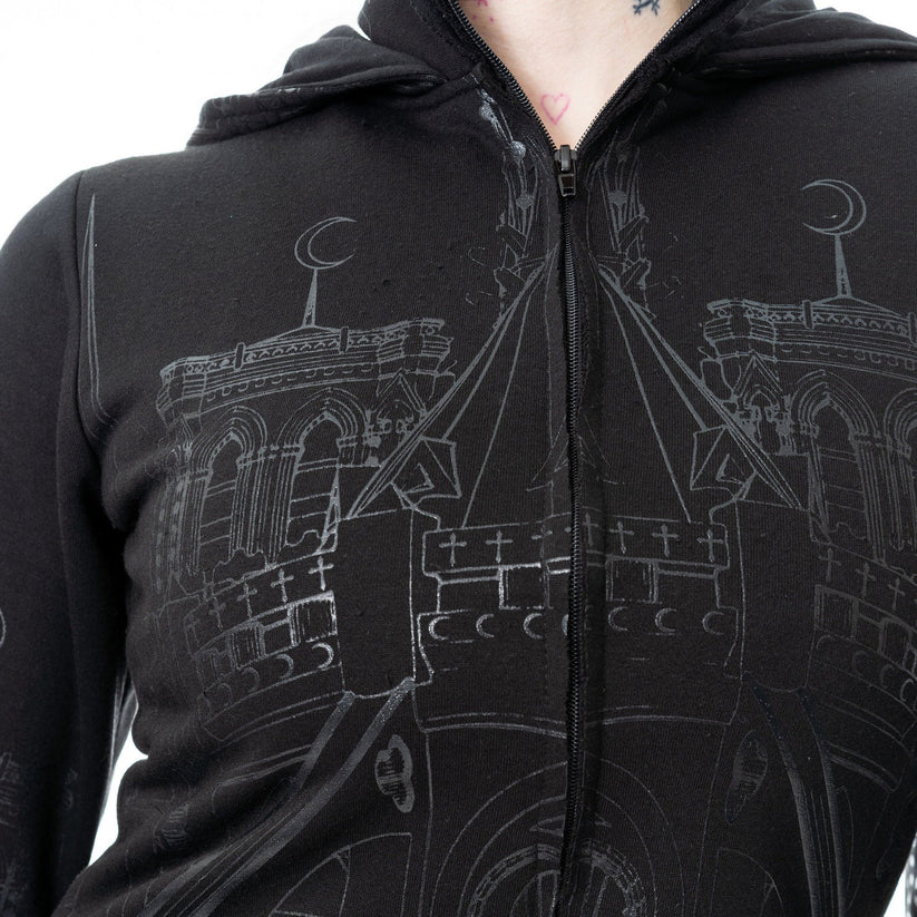 Vixxen Women's Hoodie Basilica Cathedral Printed Zip Up UK 10-18 - Zip Detail - QHA UK