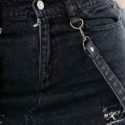 Vixxsin Maxi Skirt Runa Distressed Denim Black Stonewash UK 10-18 - QHA UK