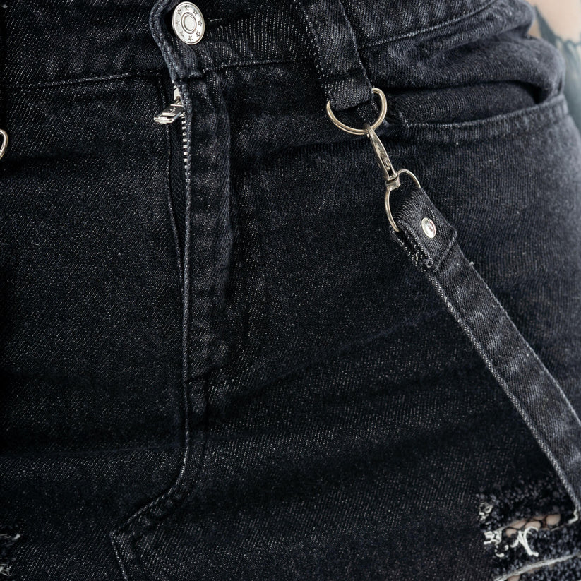 Vixxsin Maxi Skirt Runa Distressed Denim Black Stonewash UK 10-18 - QHA UK