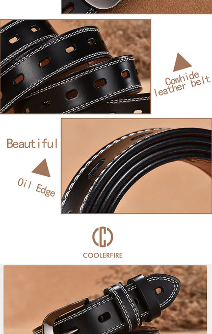 Womens Genuine Leather Belt Slim Casual Jeans Dress Belt 28mm Black Br - QHA UK